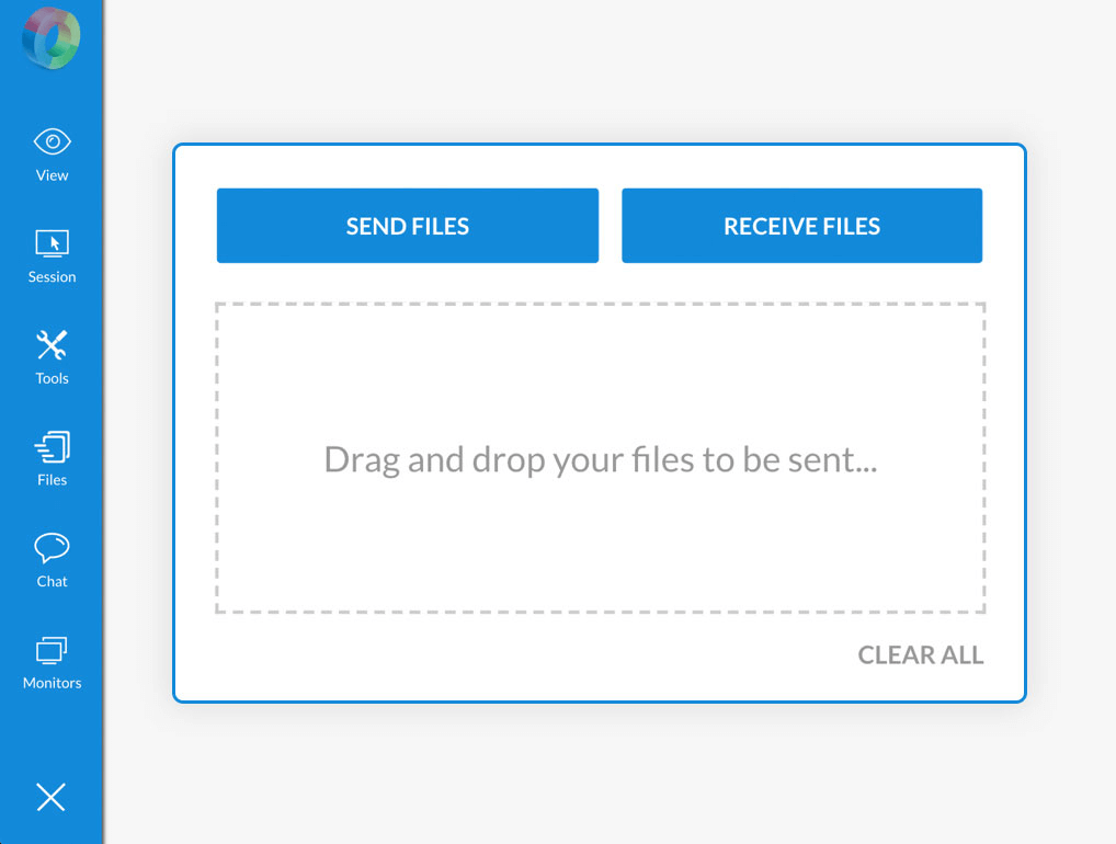 File Transfer Zoho Assist interface showing file transfer options for secure software installations and updates.
