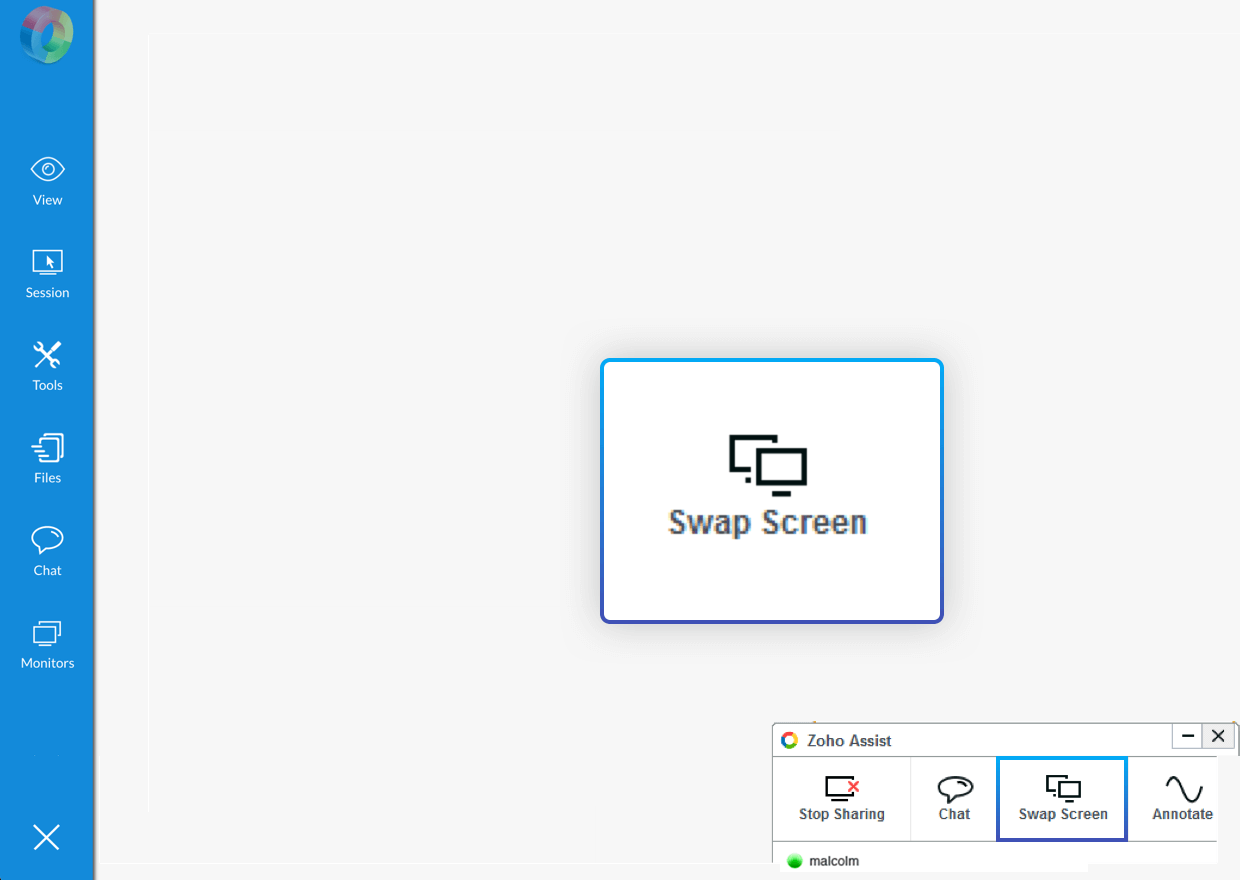 Swap Screen sharing a screen with a customer during a remote support session
