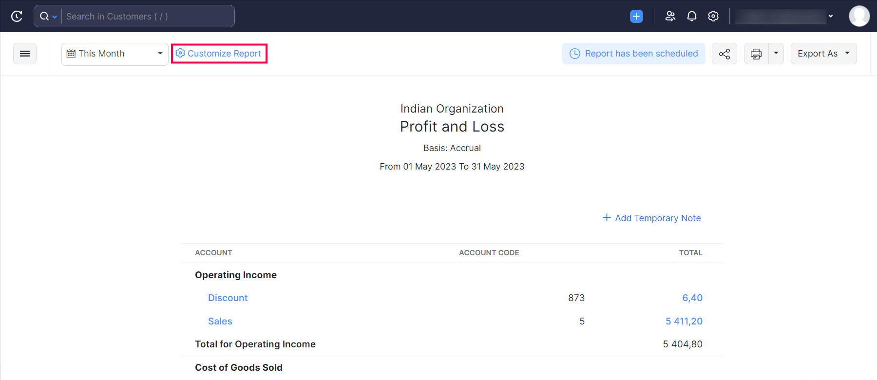 自定义报告按钮