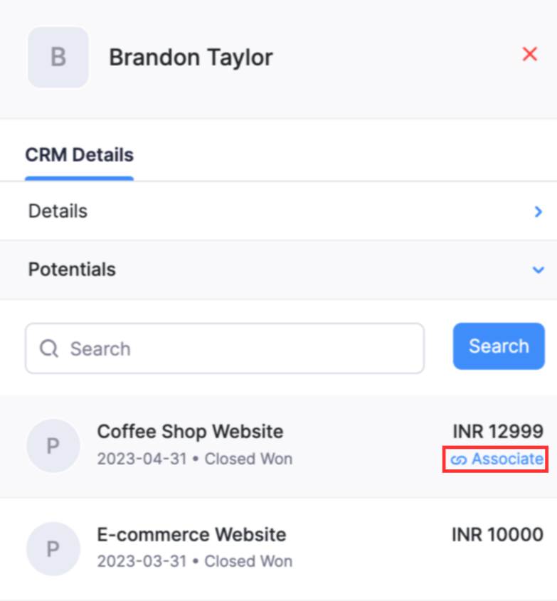 点击潜在的旁边的关联