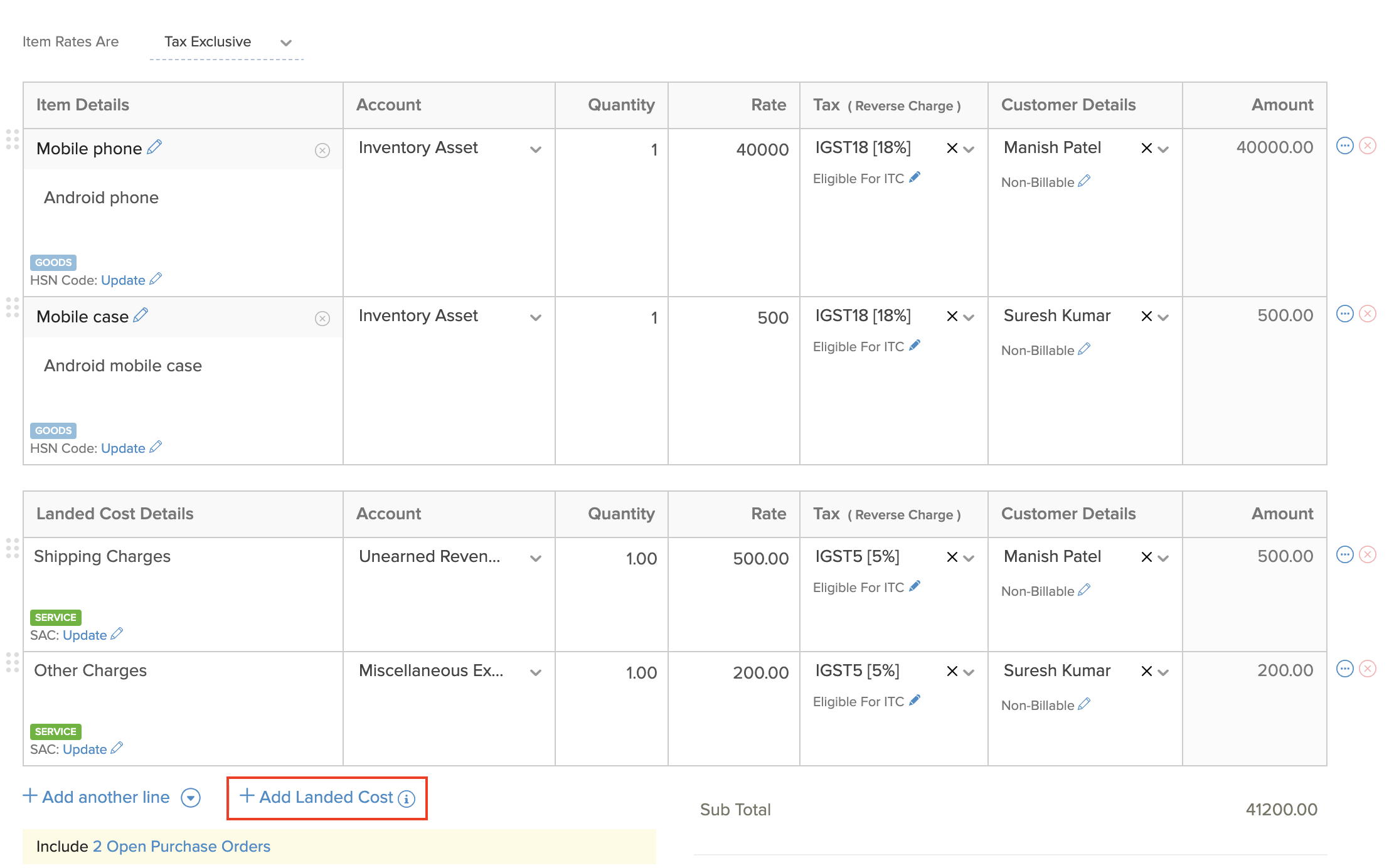 账单中的到岸成本