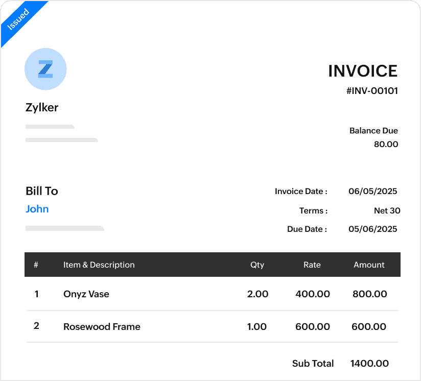 发送专业Invoice发票-Zoho Books进销存