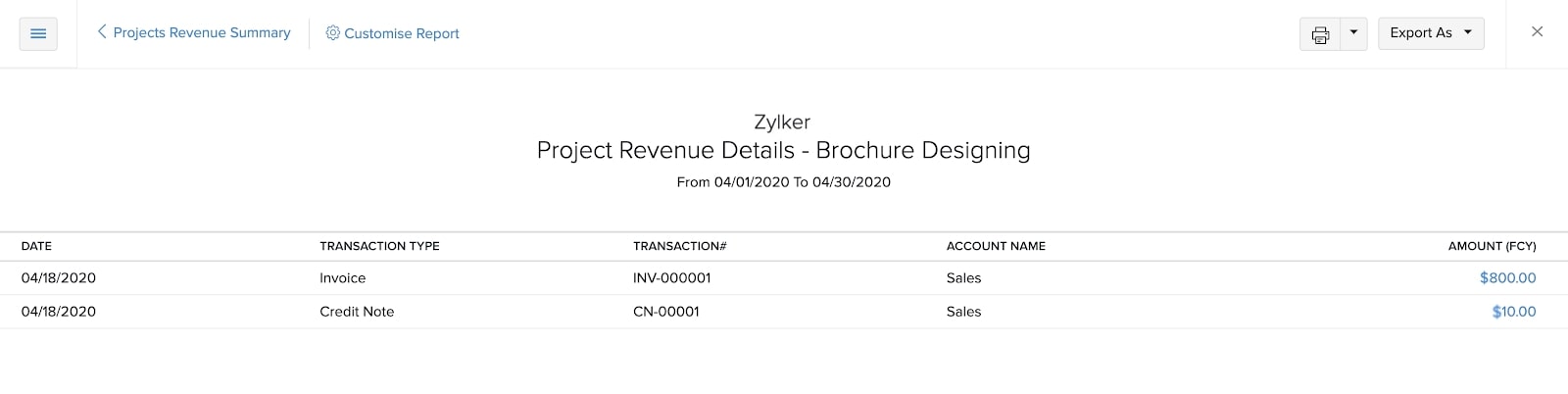 项目收入汇总明细