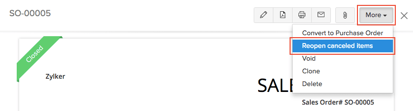 重新打开已取消的项目