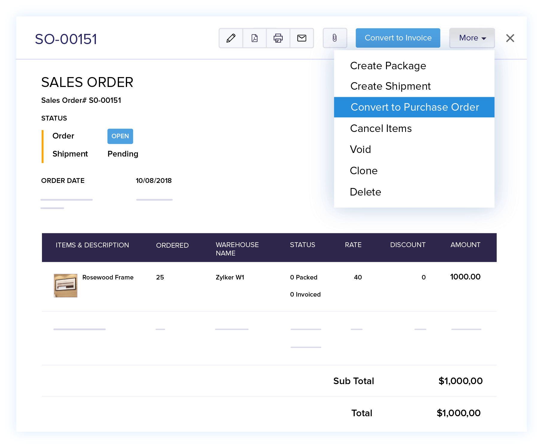  Convert Order to Purchase Order - Online Sales Order Management | Zoho Books 