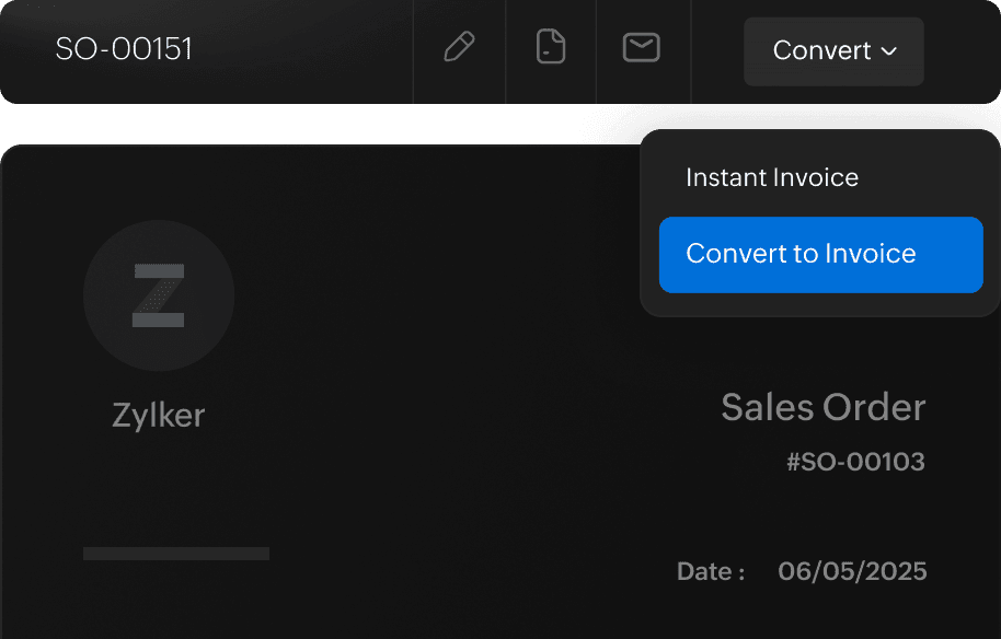 外贸订单转化为形式发票-Zoho Books外贸订单管理系统