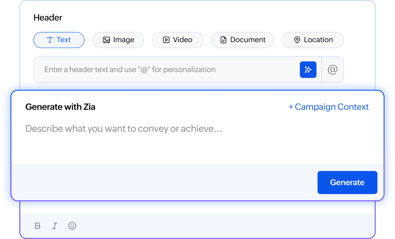 使用 Zia 生成 WhatsApp 营销活动消息。