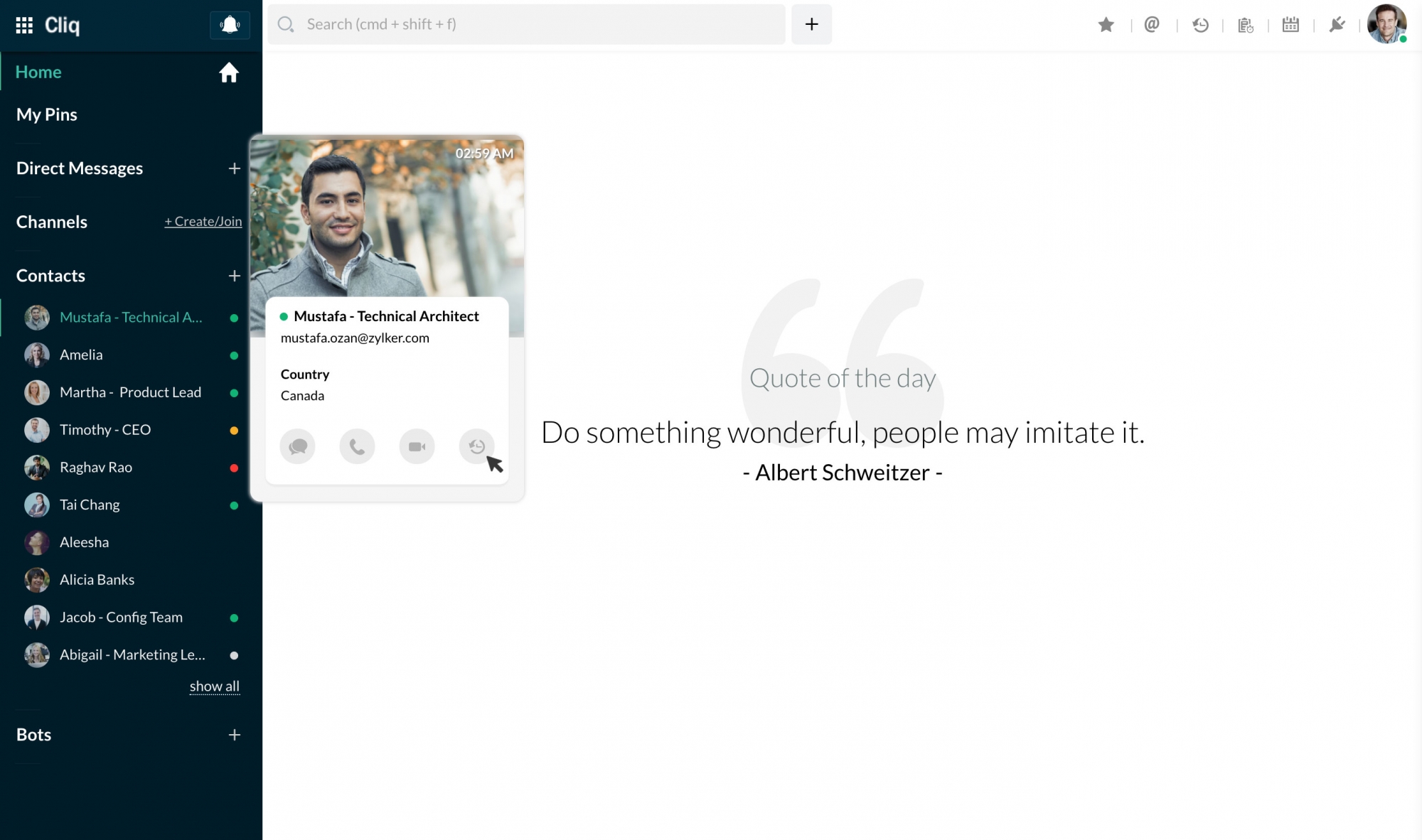 将光标悬停在联系人上 将光标悬停在左侧边栏中的联系人上
