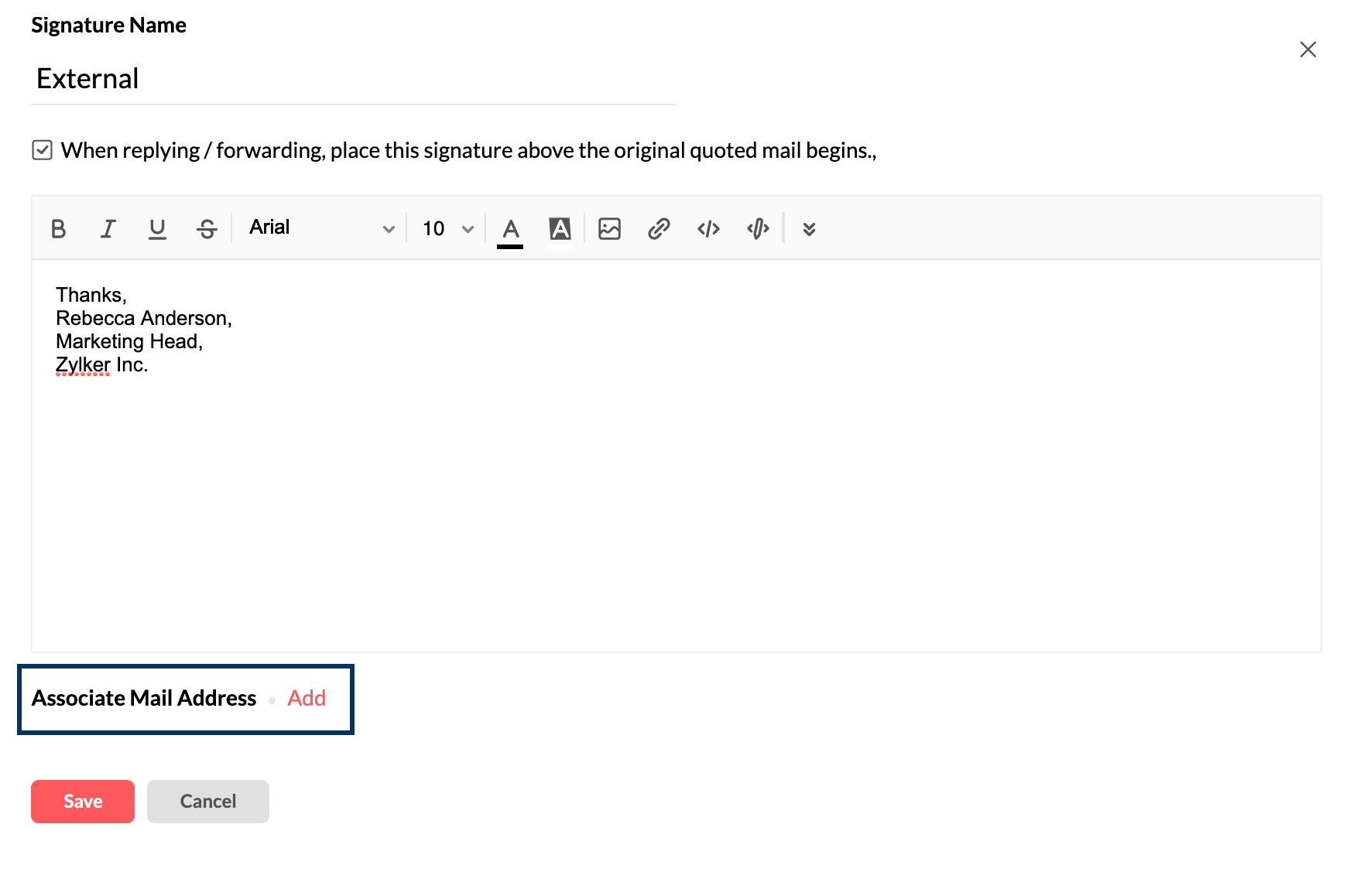 将电子邮件地址与您的电子邮件签名关联