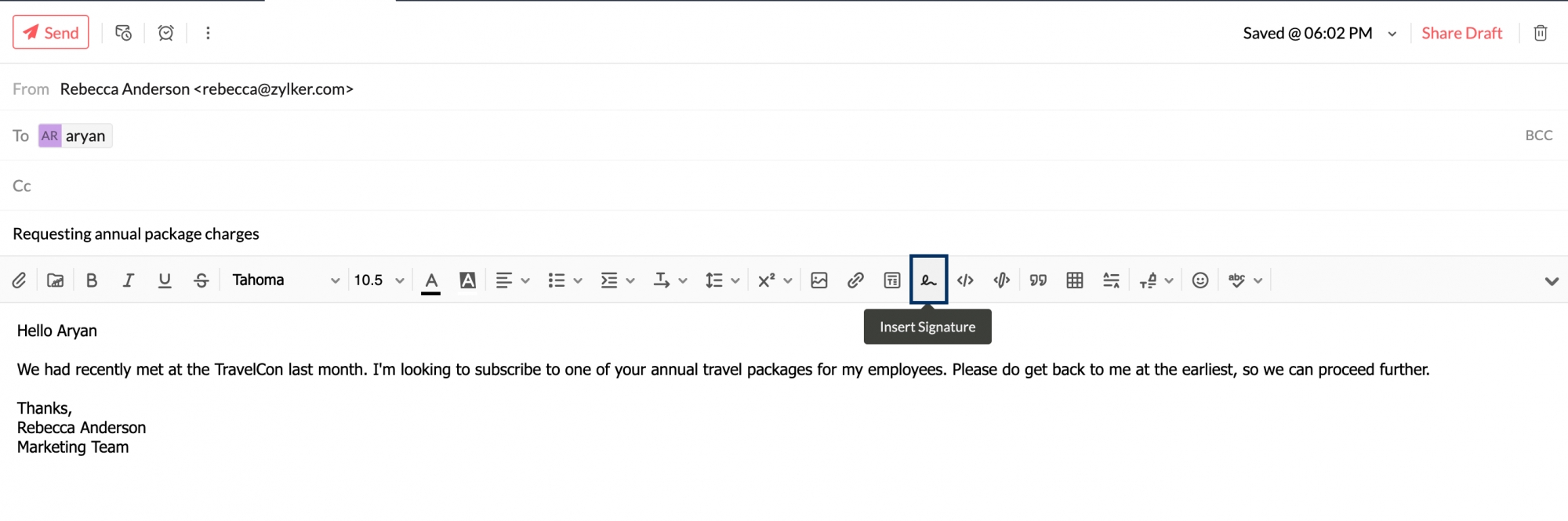 在编写电子邮件时插入签名