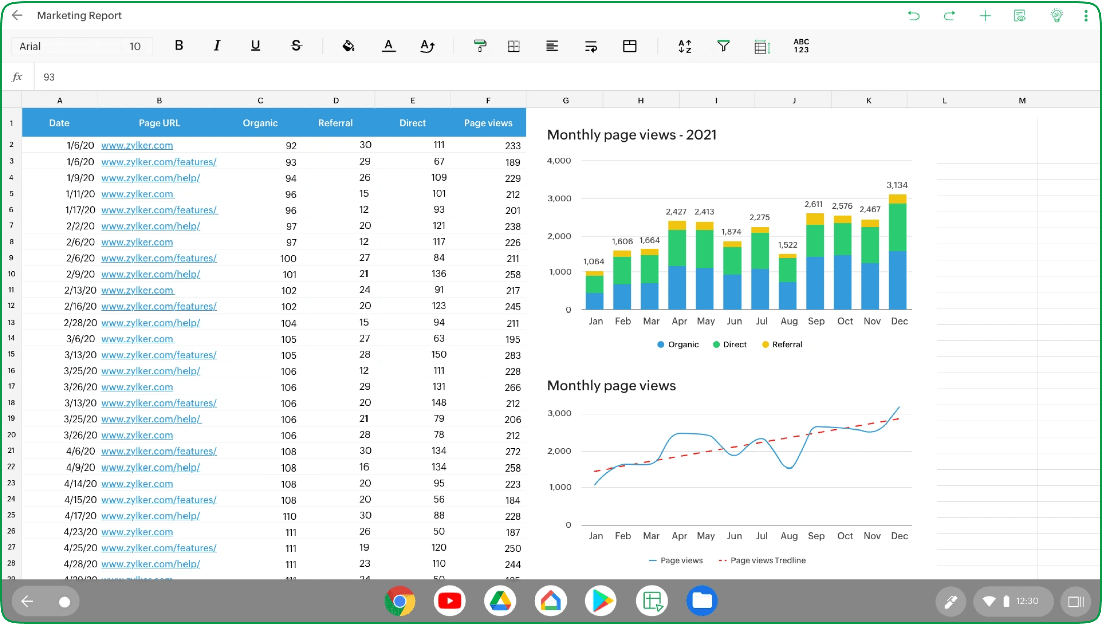 Zoho Sheet 应用中的数据可视化