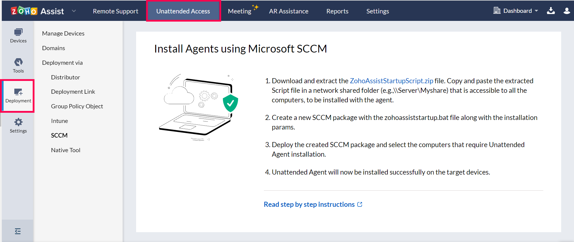 在“无人值守访问 > 部署 > SCCM”下下载脚本文件