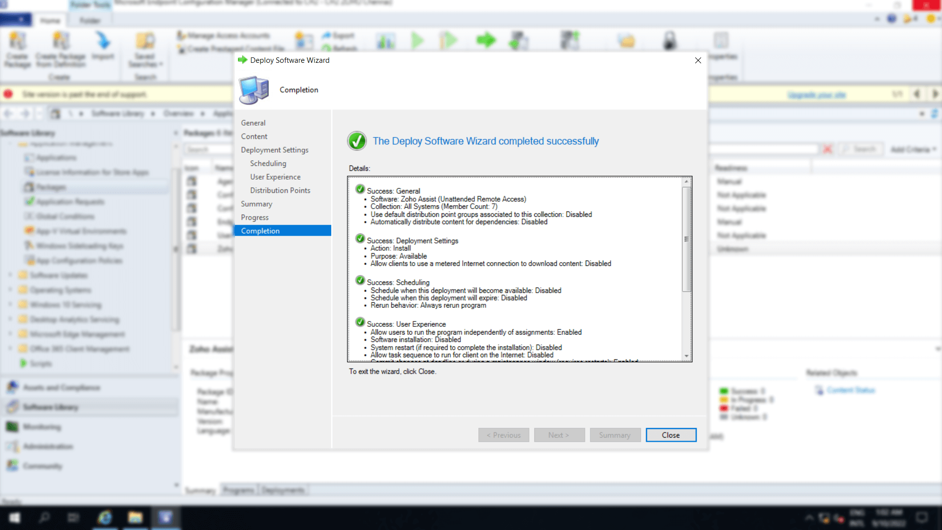 部署设置下的完成向导