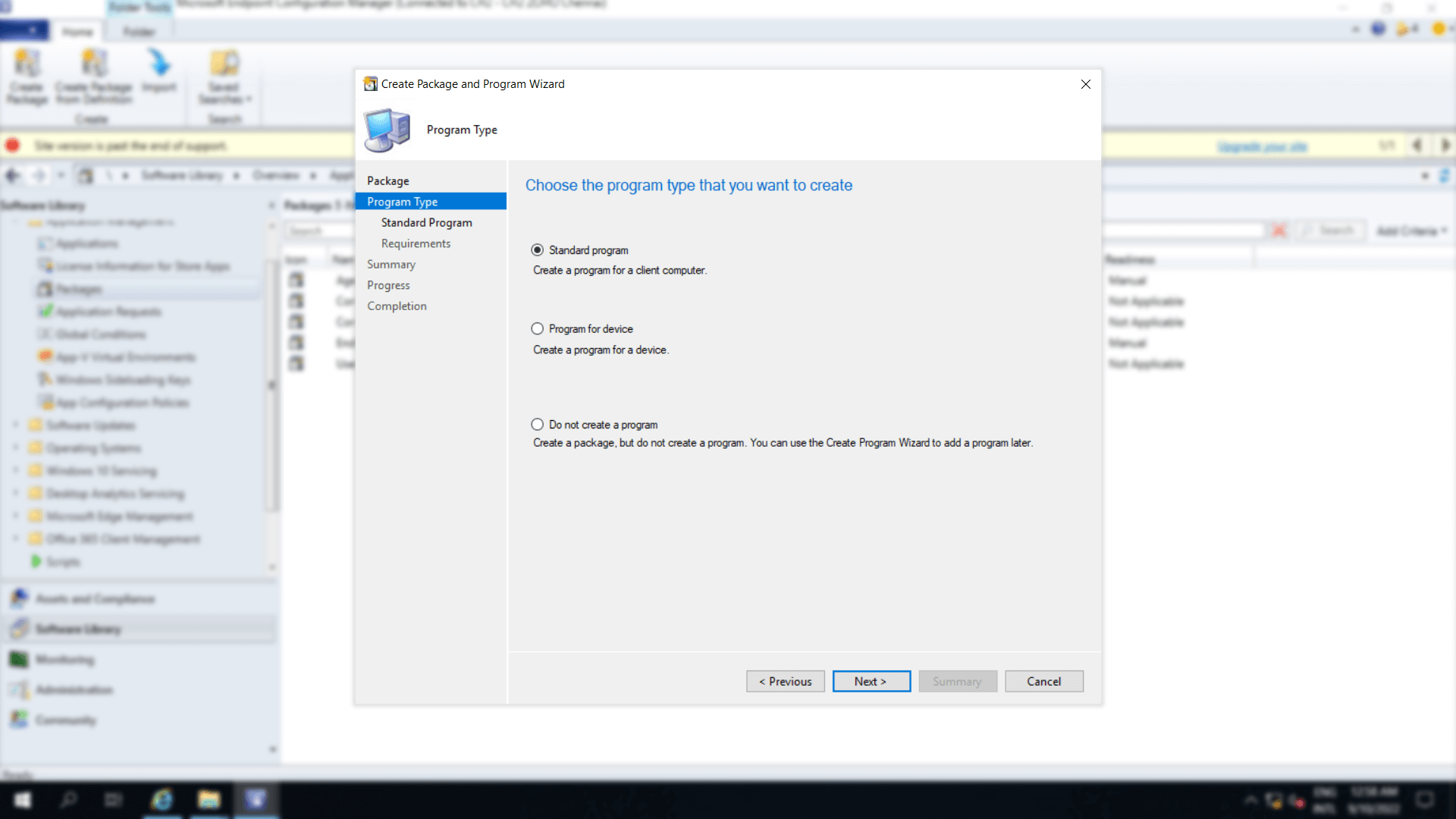 用于选择程序类型的窗口。