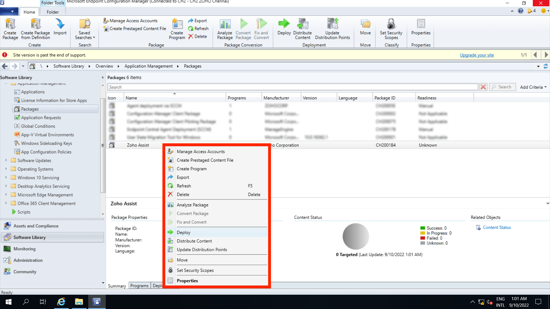 要部署该包，右键单击创建的包并选择“部署”。