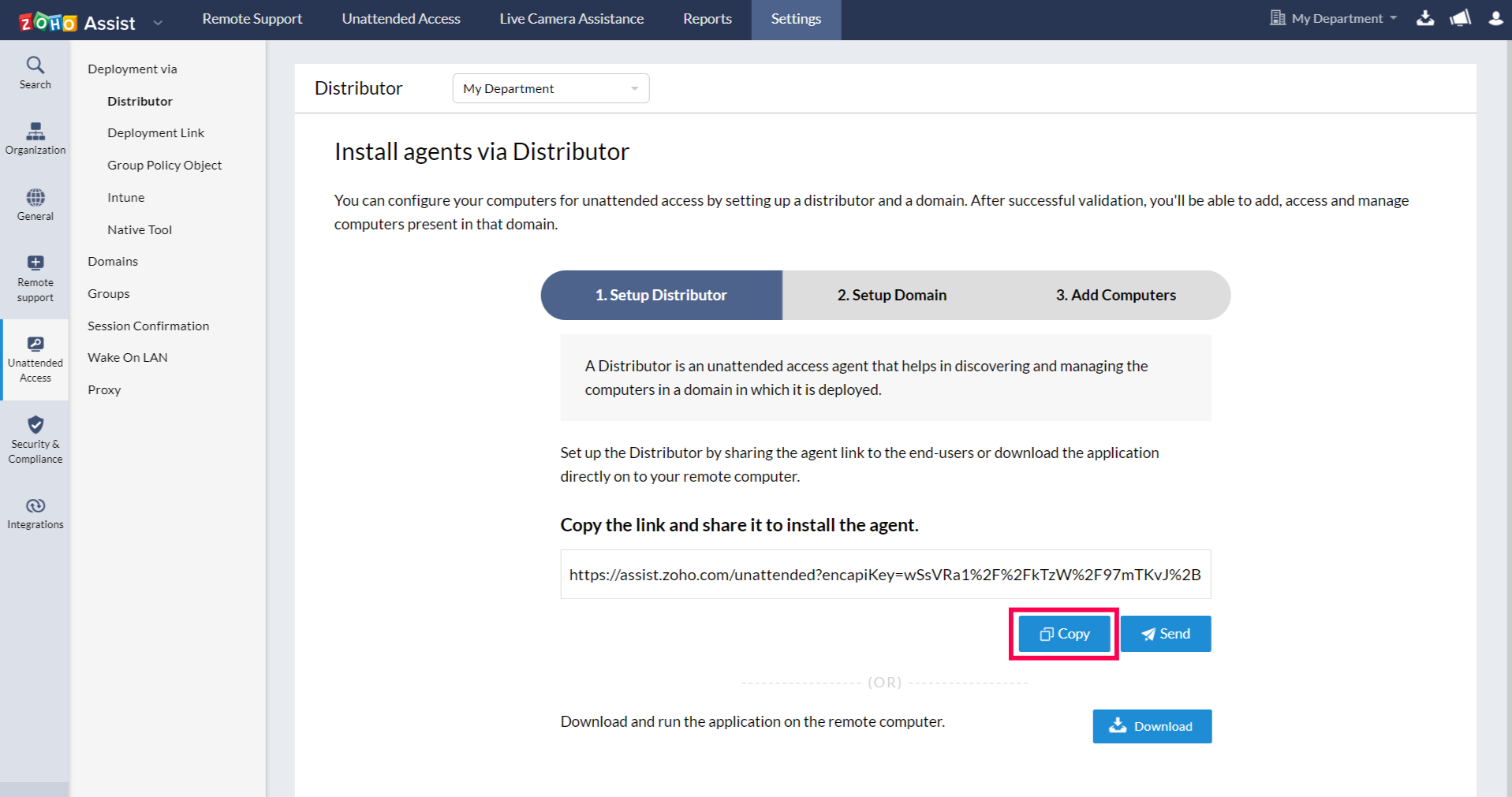 单击复制将链接复制到剪贴板。您可以通过聊天、即时通讯或电子邮件发送已复制的链接。