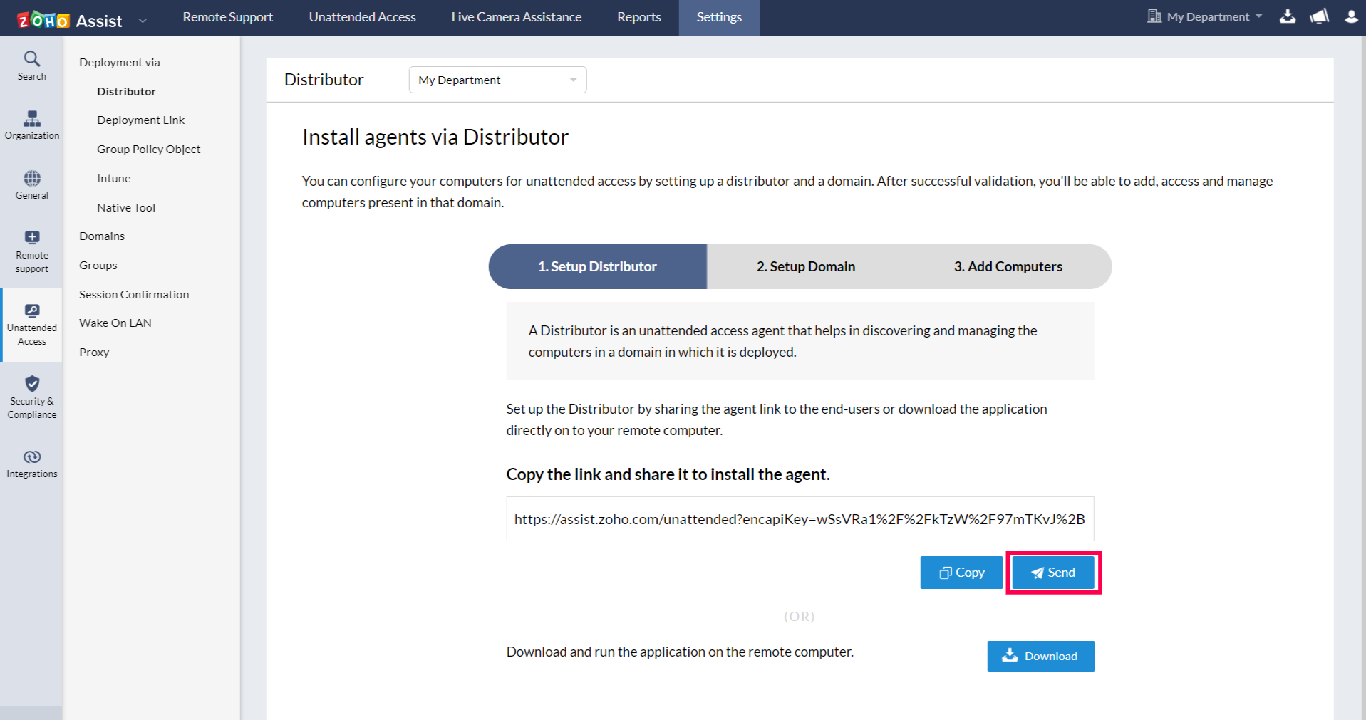 您也可以单击“发送”通过邮件共享安装程序
