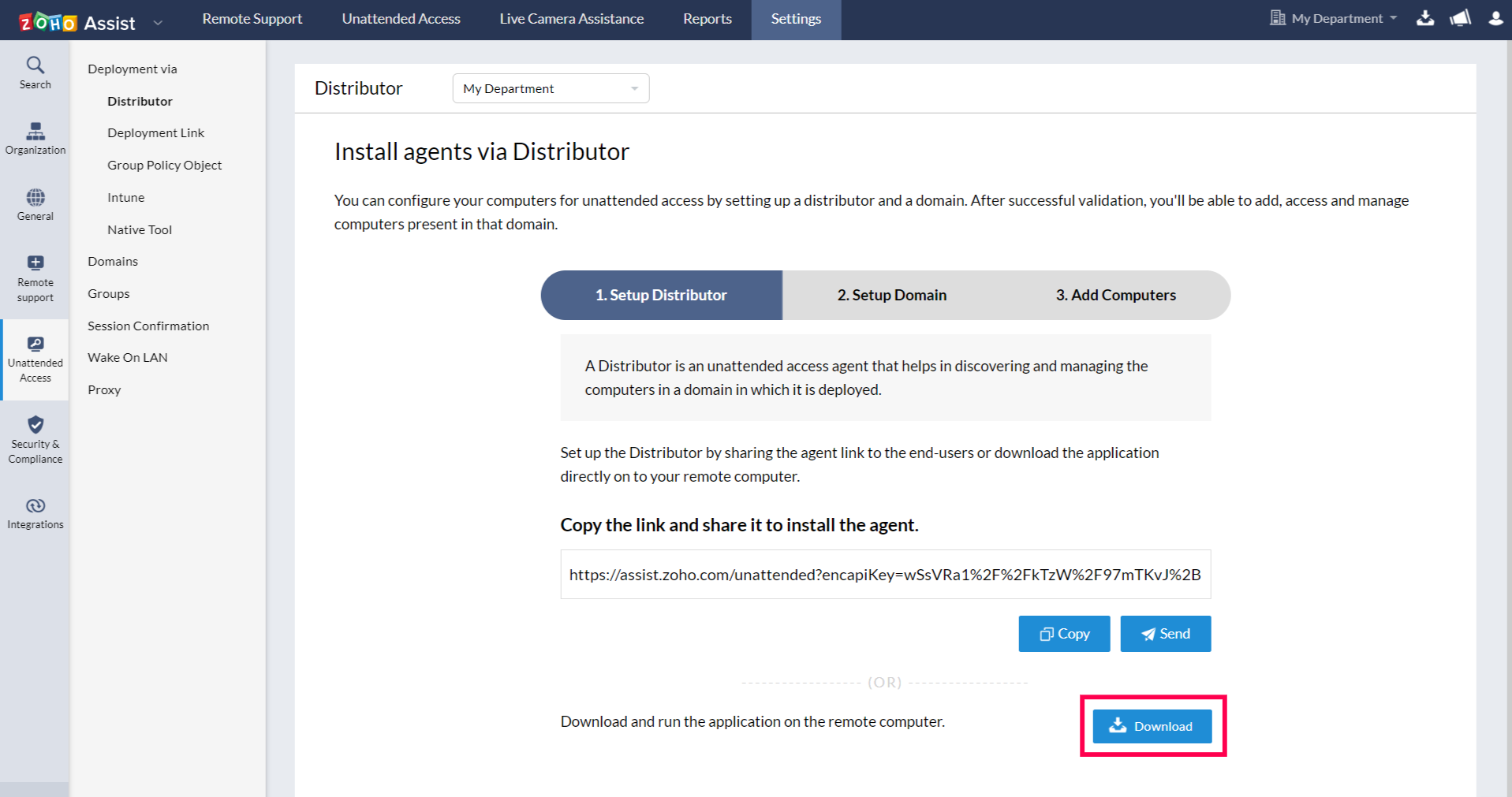 若要在远程设备上直接下载并运行应用程序，请点击“下载”。