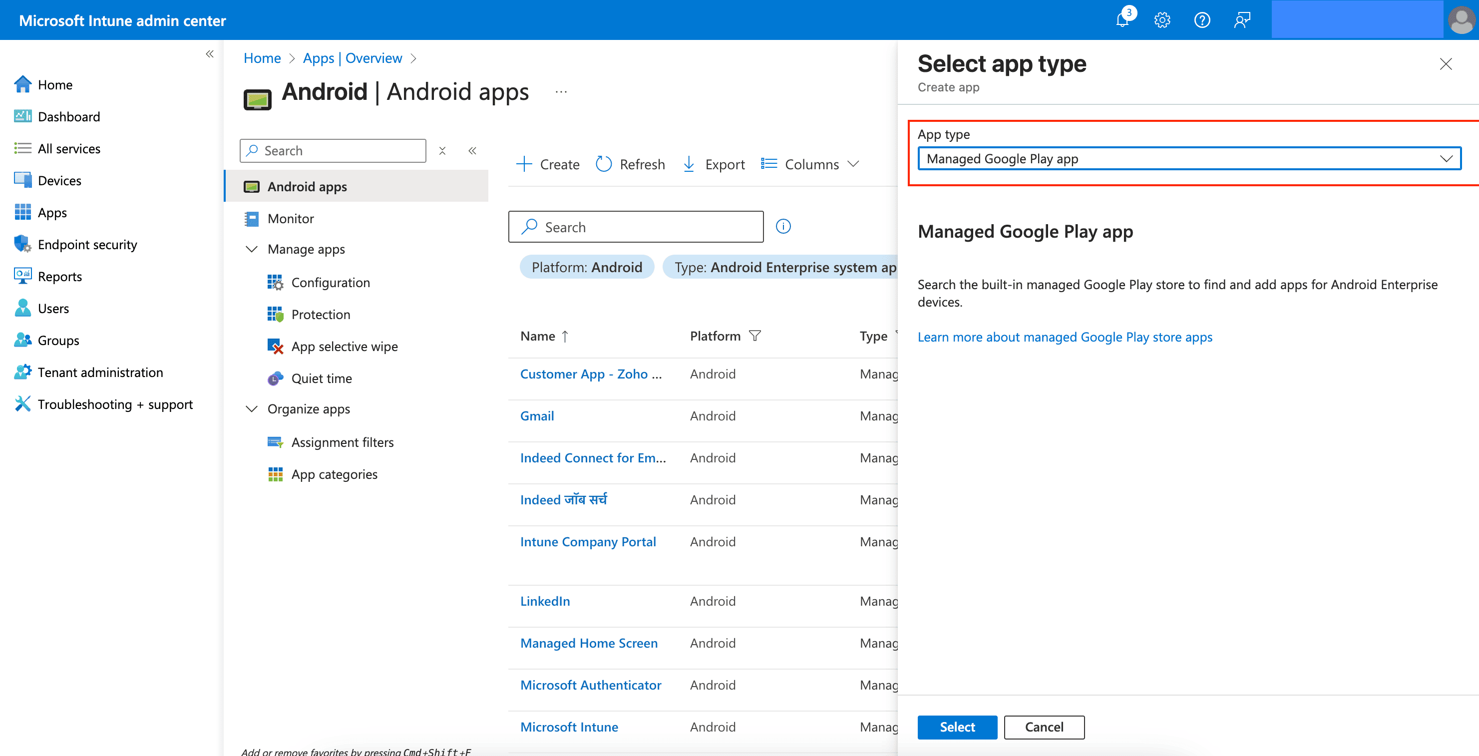 选择受管理的 Google Play