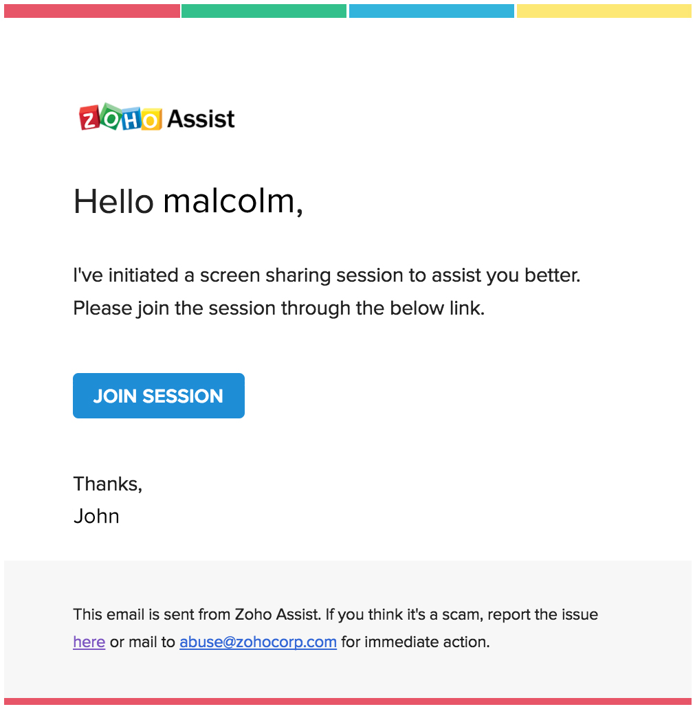 客户通过电子邮件加入会话