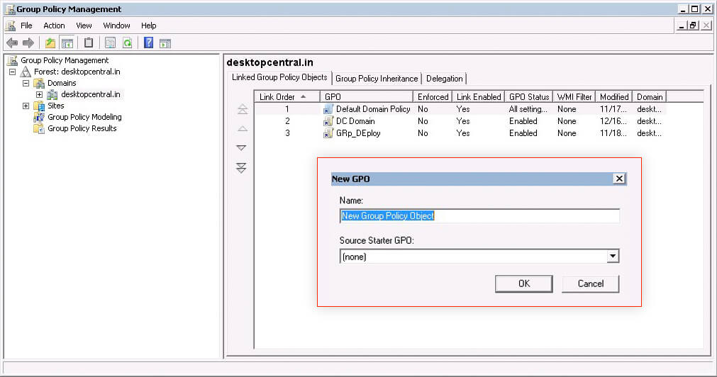 为 GPO 指定一个名称，然后单击“确定”以创建它。