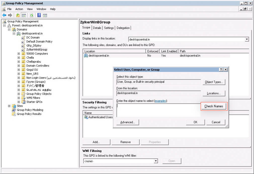 在“选择用户、计算机或组”对话框中，输入计算机名称的前几个字母，单击“检查名称”以添加计算机，然后单击“确定”。