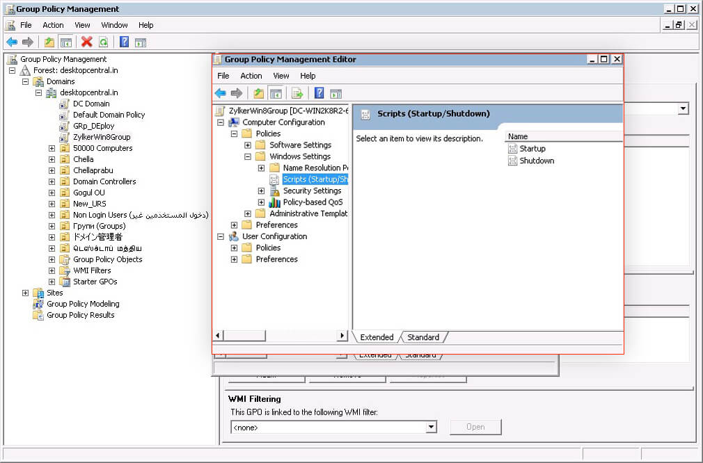 在组策略管理编辑器中，展开计算机配置，选择 Windows 设置，然后选择脚本（即启动或关机）。