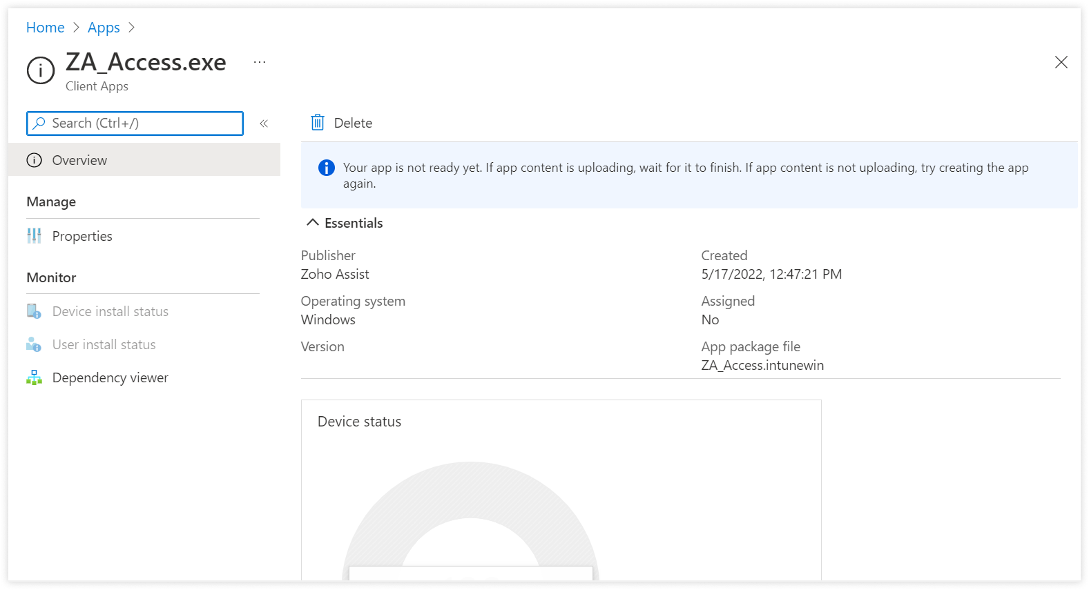 包含部署信息的概览页面。