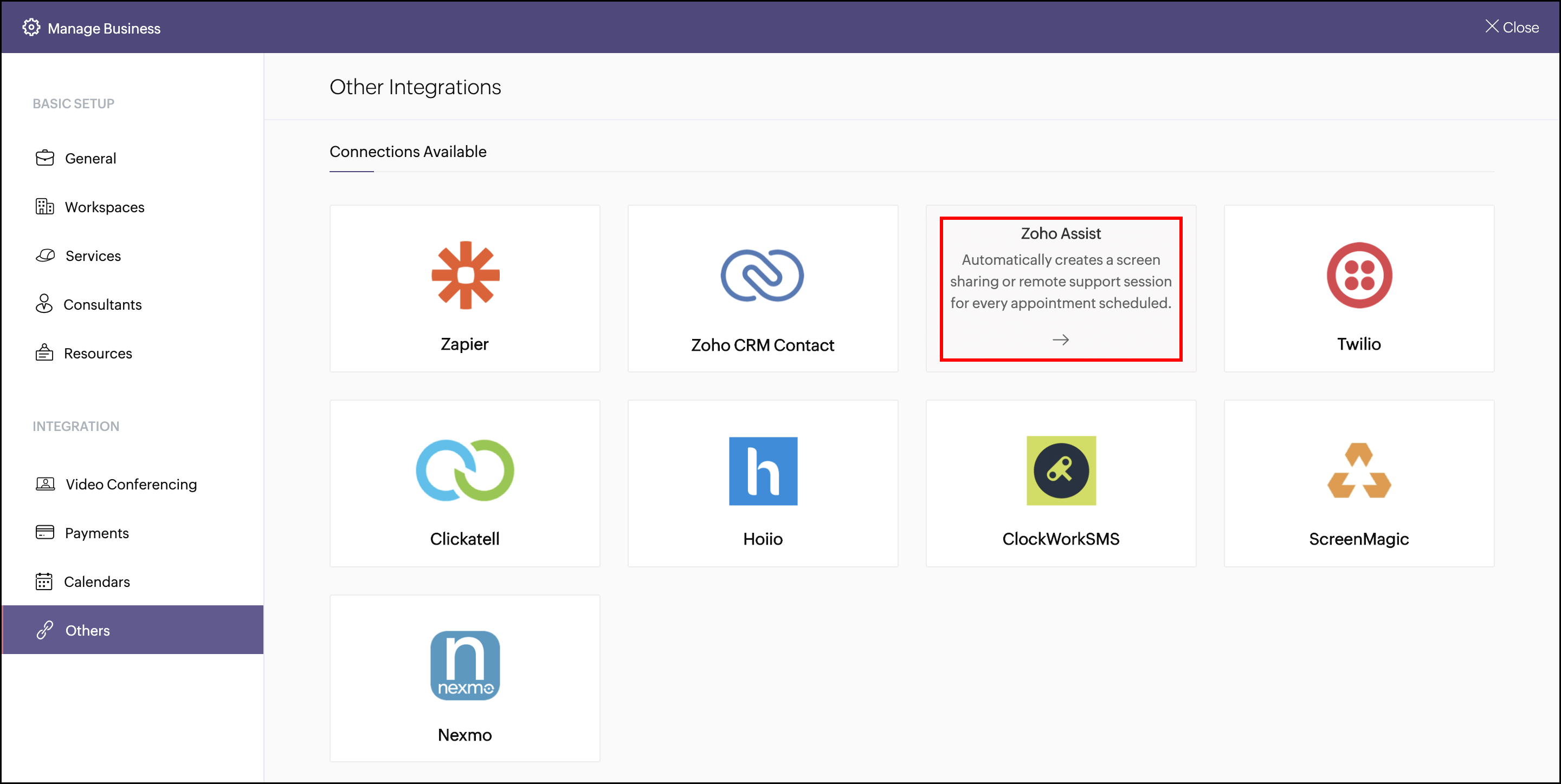 Zoho Bookings 集成设置步骤 1