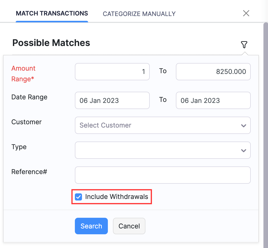 勾选包括取款选项