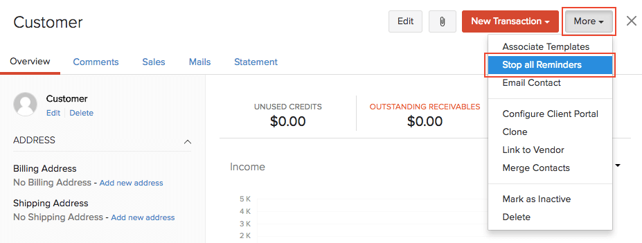 停止对客户/供应商的提醒