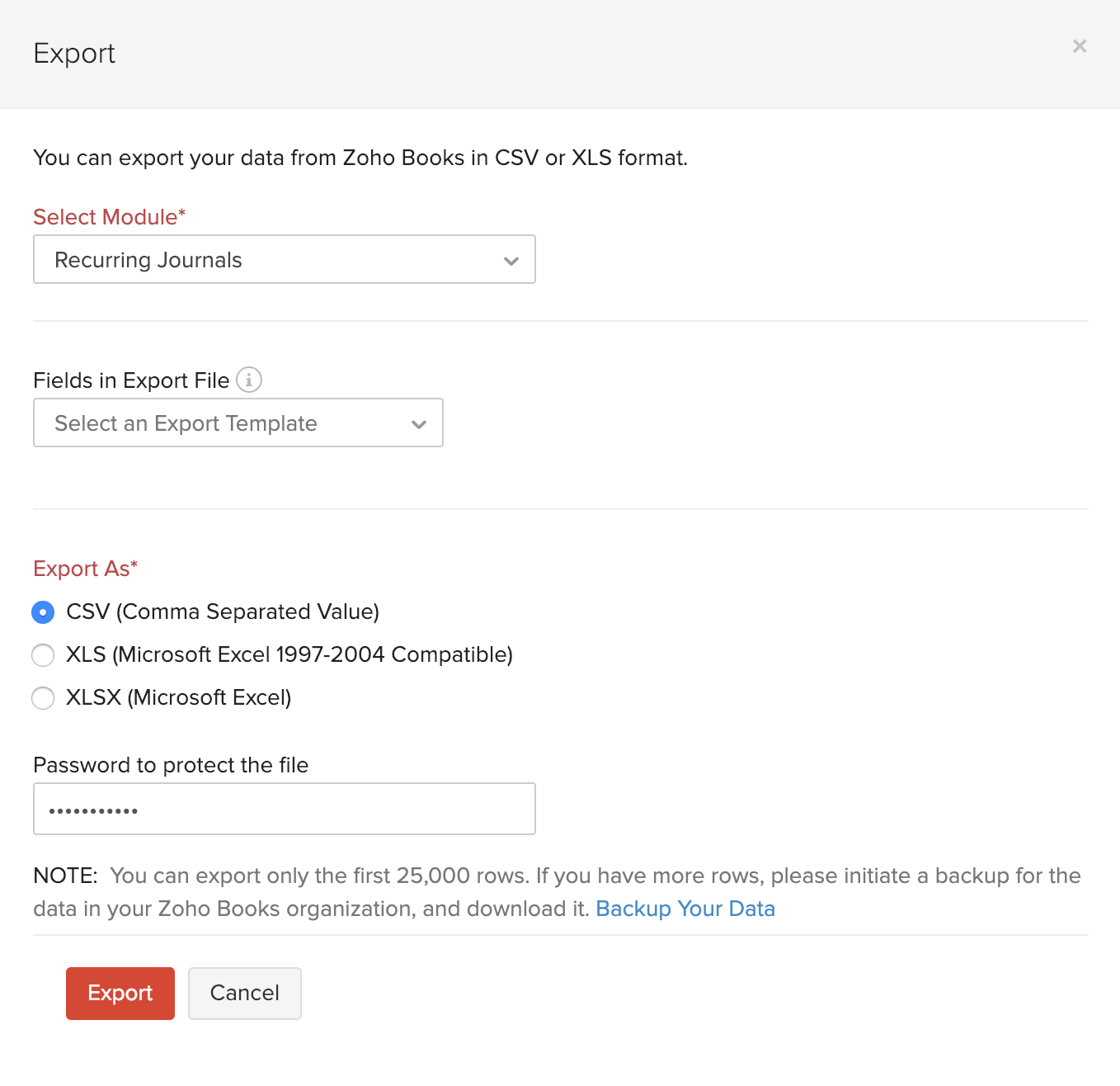 导出重复日记账