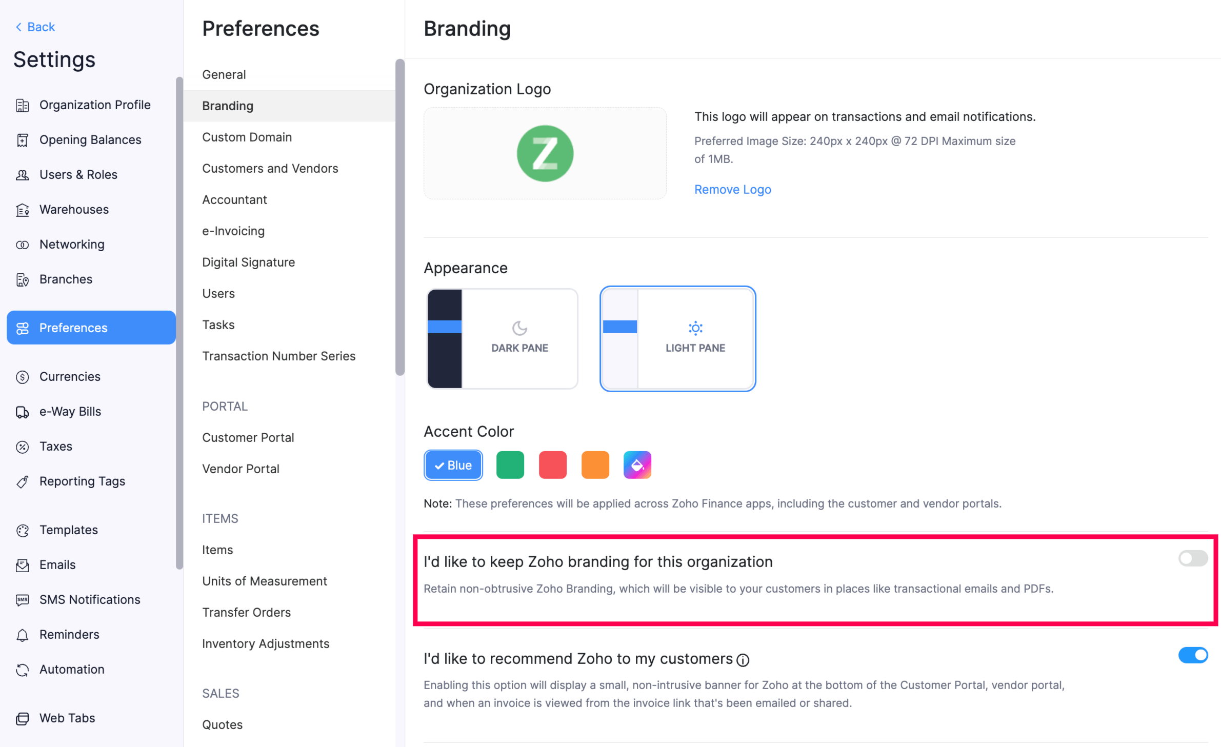 移除 Zoho 品牌标识
