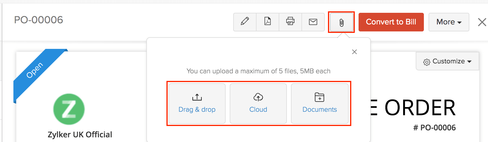 在采购订单中附加文件