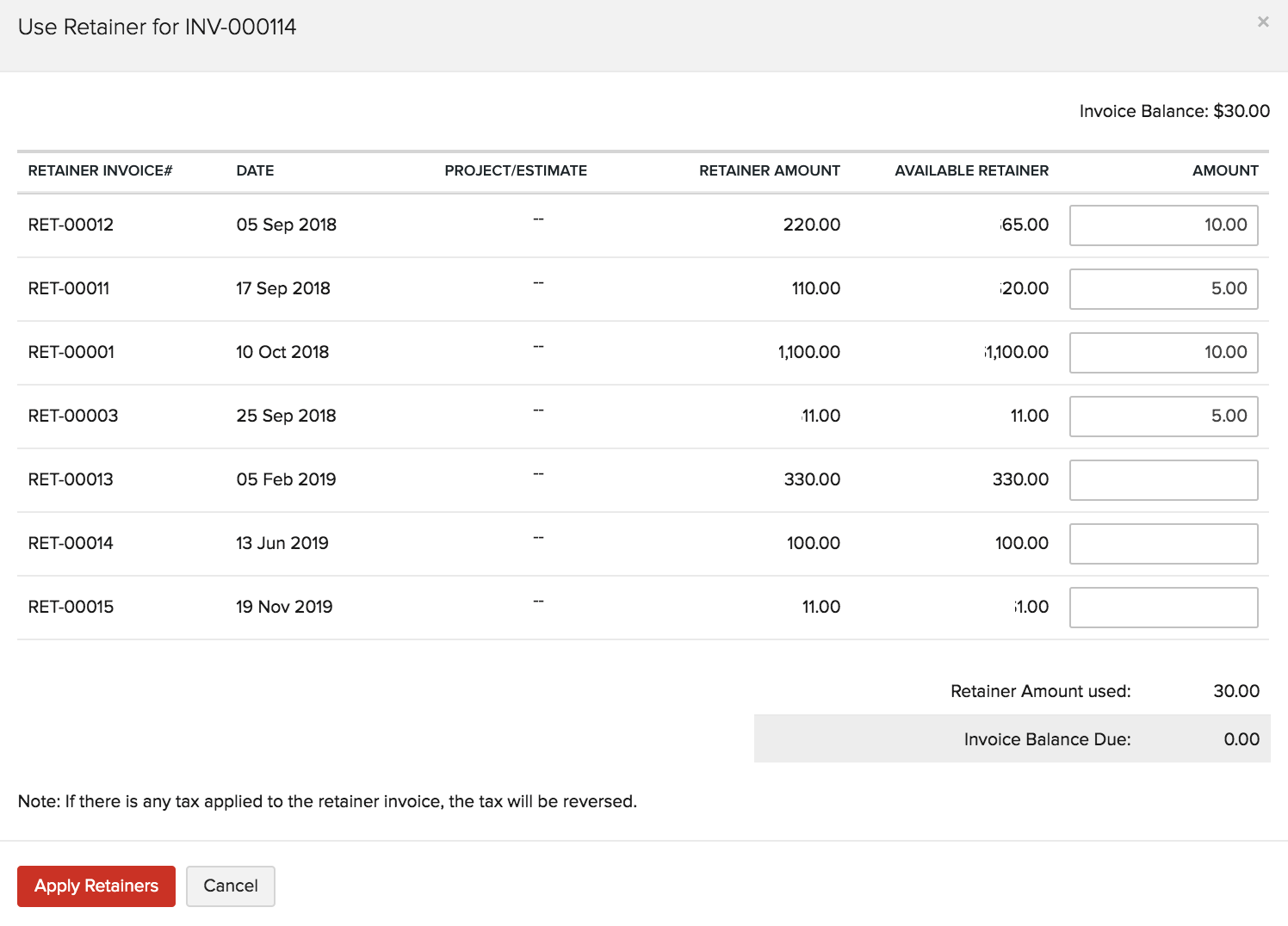 应用预付款发票