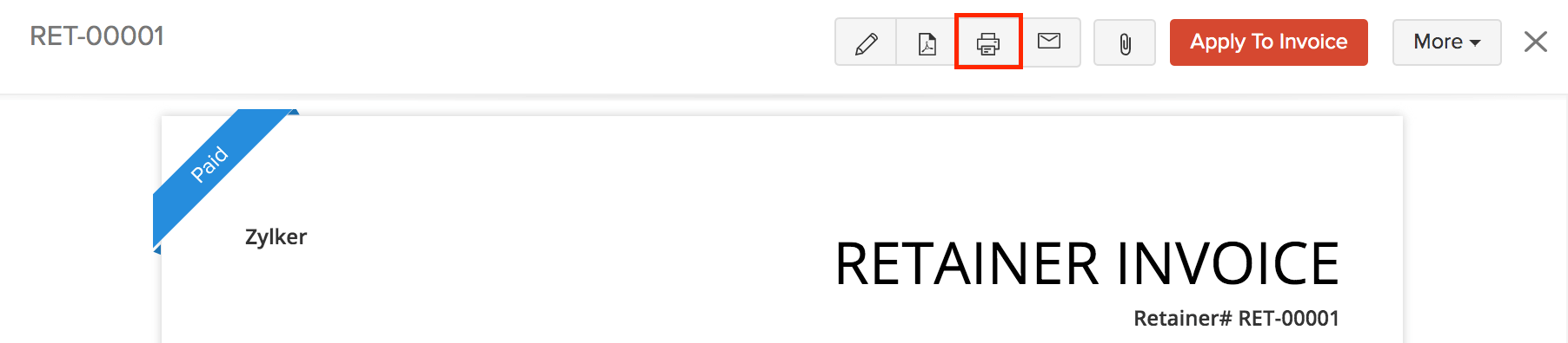 打印预付款发票