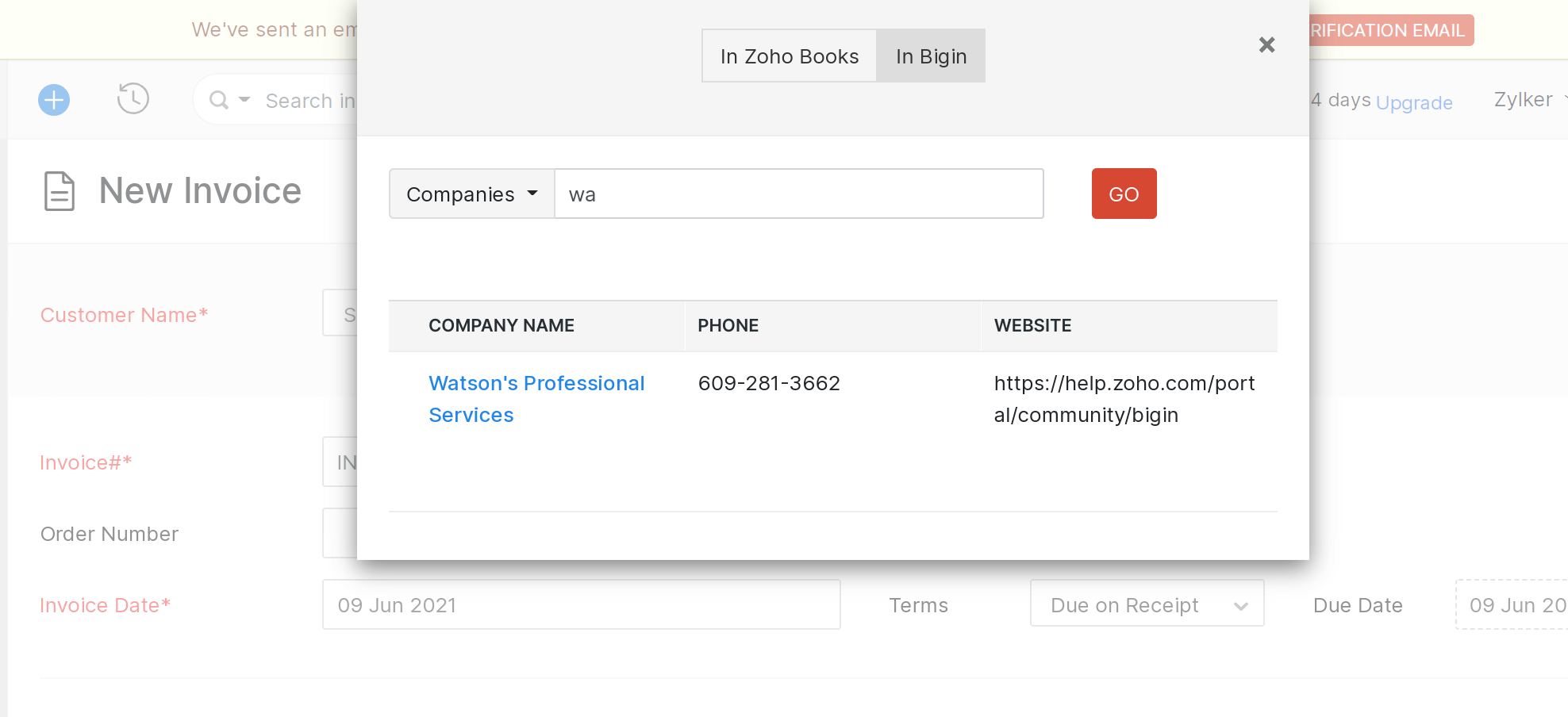 搜索 Bigin 联系人