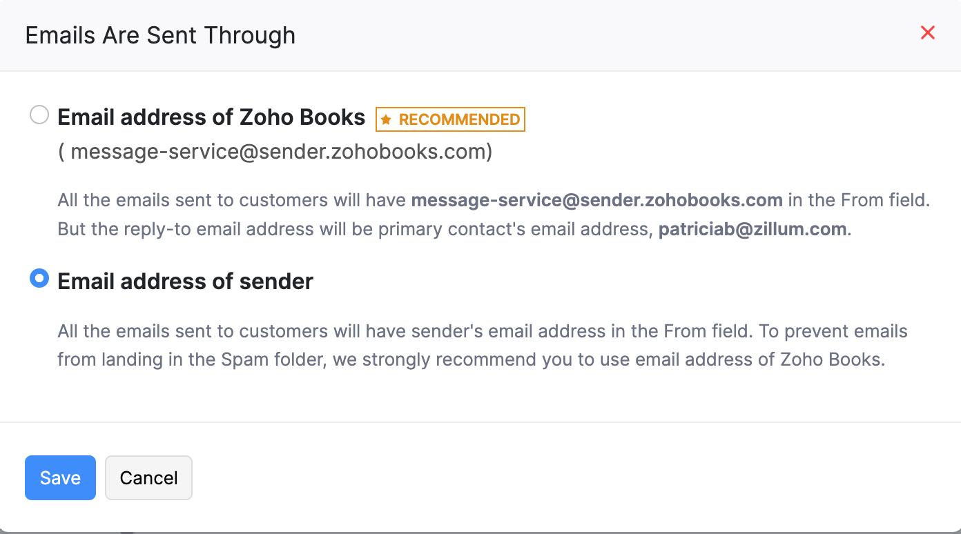 切换到发件人电子邮件地址