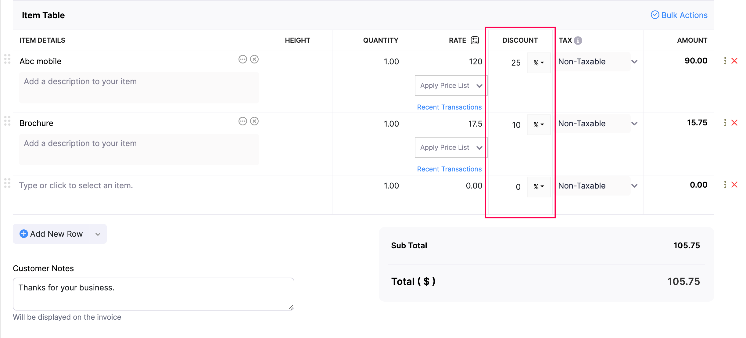 每行项目级别的折扣
