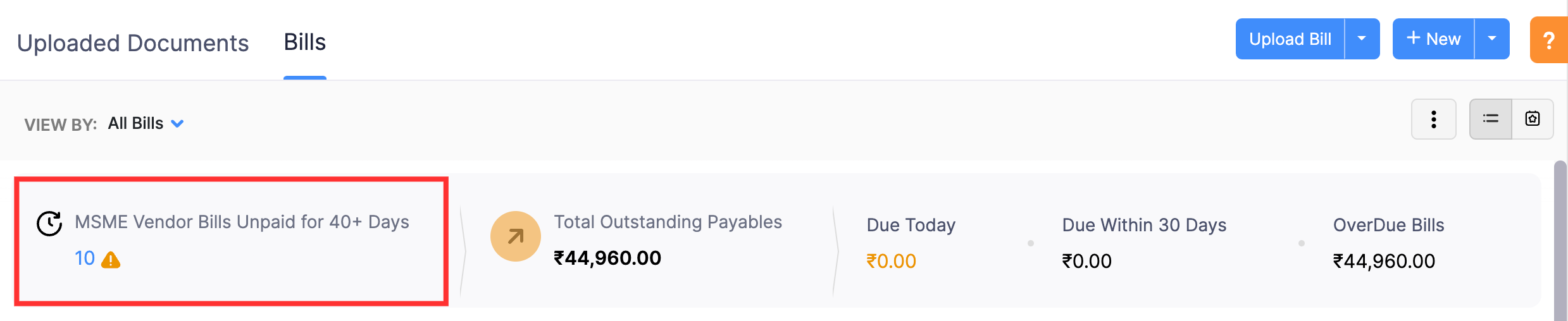 未付的MSME供应商账单数量