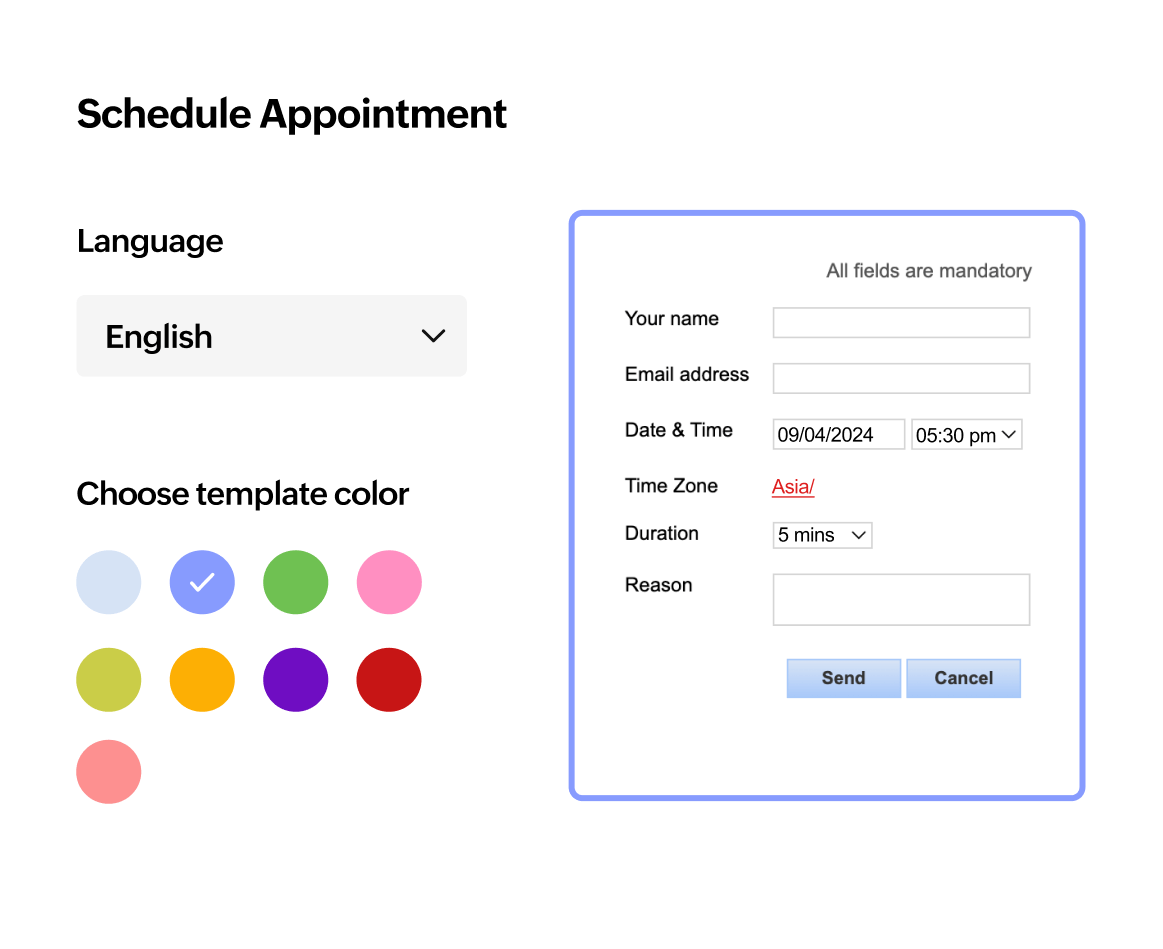 Zoho Calendar 显示预约安排表单