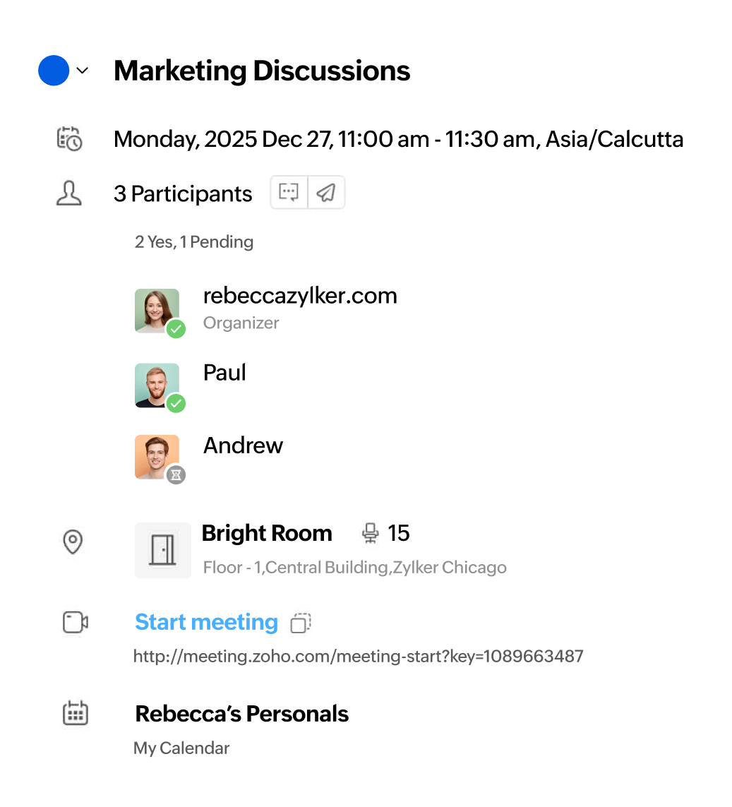 Zoho Calendar 显示活动安排表单
