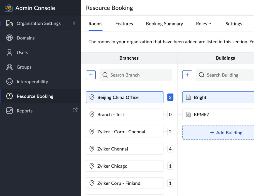 显示 Zoho Calendar 管理员控制台的各种选项 - 仪表板 1