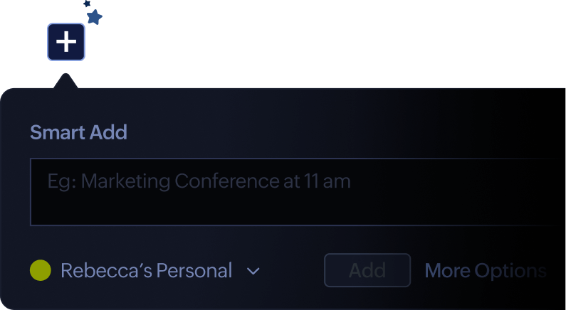 Zoho Calendar 窗口展示如何通过文本输入添加日程