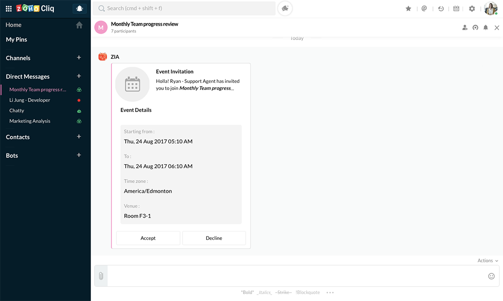 在群组聊天中，所发布的消息卡具有一些选项。