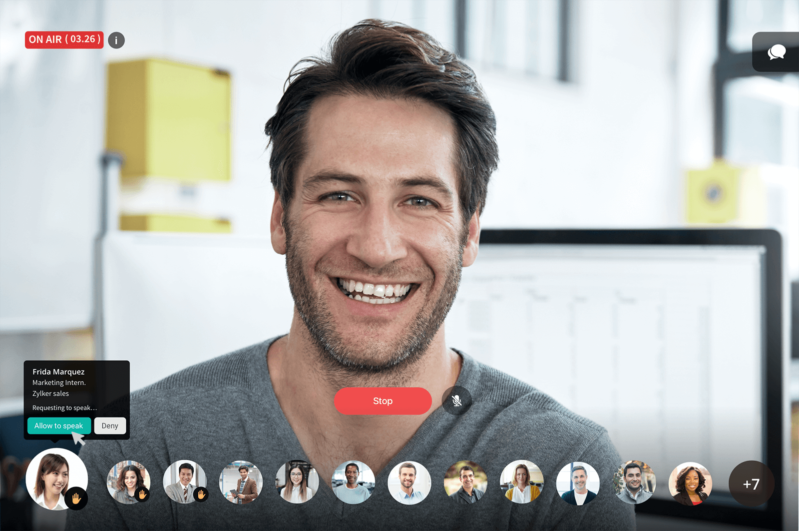 主持人可以通过点击“允许发言”批准用户的请求。
