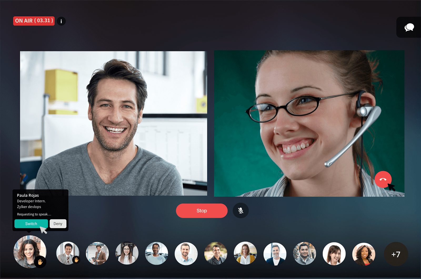 主持人可以通过单击“切换”来切换用户