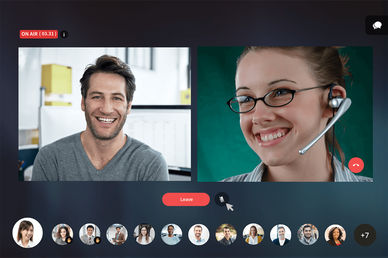 发言人可以通过单击“静音”图标关闭音频