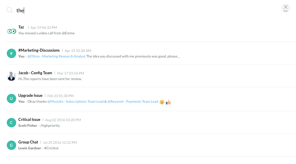 请单击聊天历史图标转到聊天历史，然后输入要搜索的词。