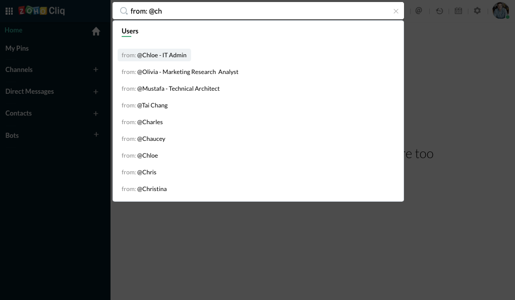 输入“到/从”，后跟“@用户名”即可按用户列表搜索。